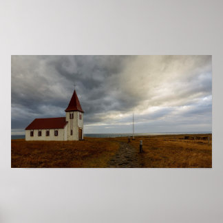 De kerk in Hellnar Poster