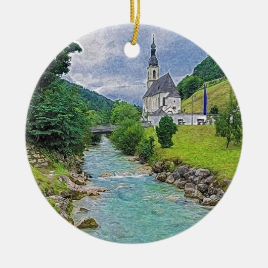 De kerk in Ramsau - idyll Keramisch Ornament (Voorkant)