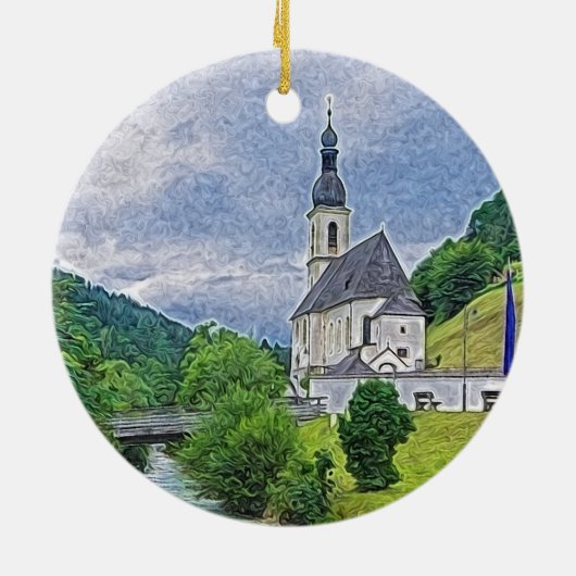 De kerk in Ramsau - idyll Keramisch Ornament (Achterkant)