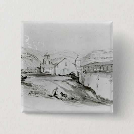 De kerk van San Francisco, Valparaiso, 1834 Vierkante Button 5,1 Cm (Voorkant)