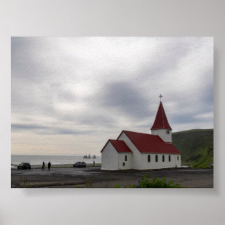 De kerk van Vik in IJsland Poster