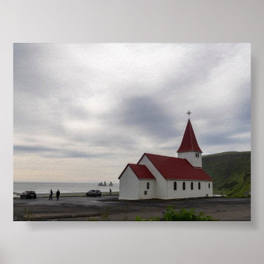 De kerk van Vik in IJsland Poster (Voorkant)