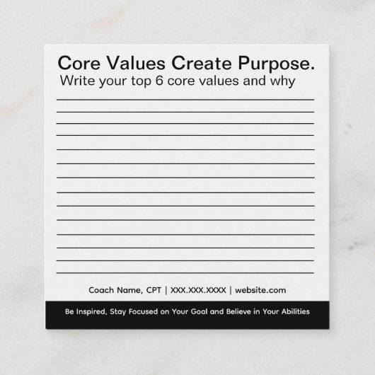 De Kernwaarden machtigen Kaarten Vierkante Visitekaartje (Achterkant)