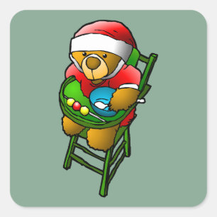 De kerst-teddybeer vierkante sticker