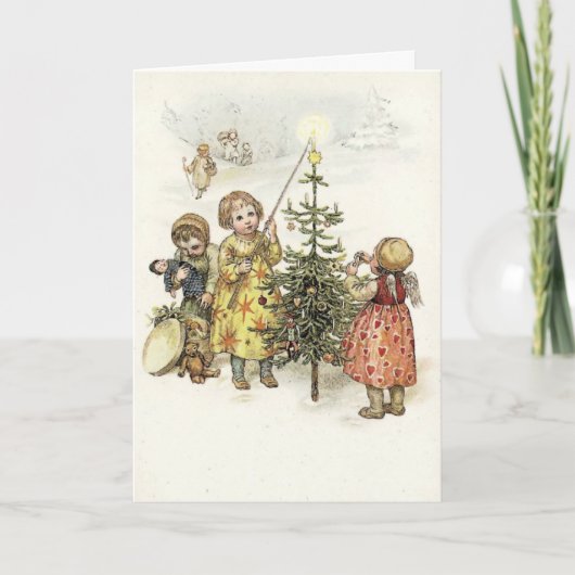 De kerstboom decorteren feestdagen kaart (Voorkant)