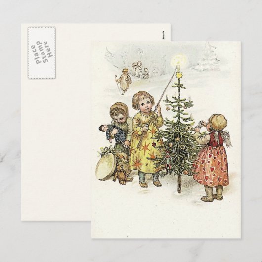 De kerstboom decorteren feestdagenkaart (Voorkant / Achterkant)