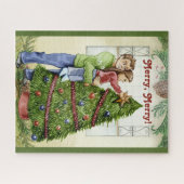 De kerstboom decorteren met papa Legpuzzel (Horizontaal)