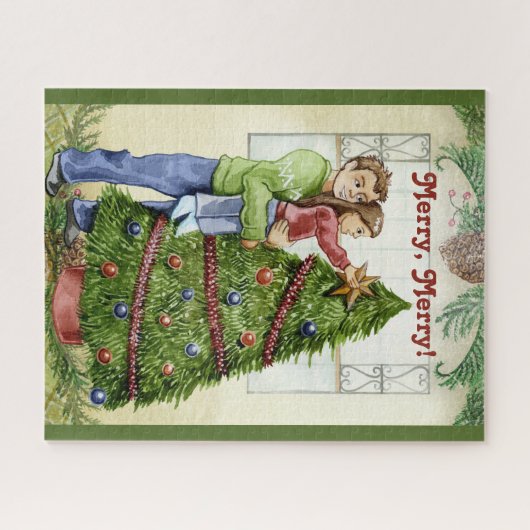  De kerstboom decorteren met papa Legpuzzel (Horizontaal)