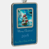 De kerstboom Folk Art GEPERSONALISEERD Verzilverd Omlijst Ornament (Rechts)
