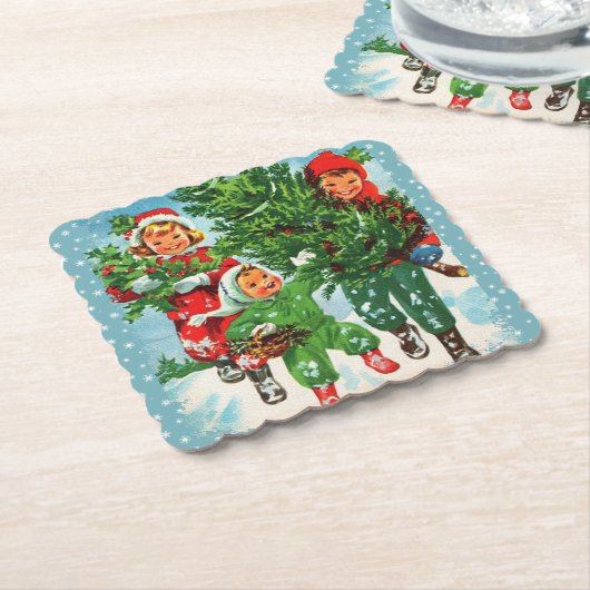 De kerstboom halen kartonnen onderzetters (Gebogen)