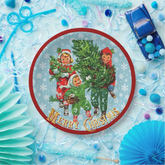 De kerstboom halen papieren bordje (Feest)