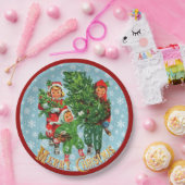 De kerstboom halen papieren bordje (Feest)