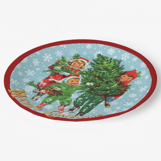 De kerstboom halen papieren bordje (Gekanteld)