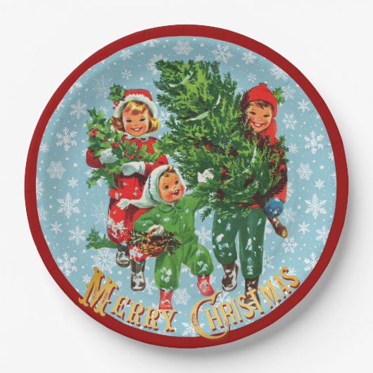 De kerstboom halen papieren bordje (Voorkant)