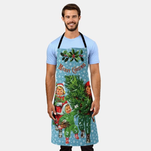 De kerstboom halen schort (Gedragen)