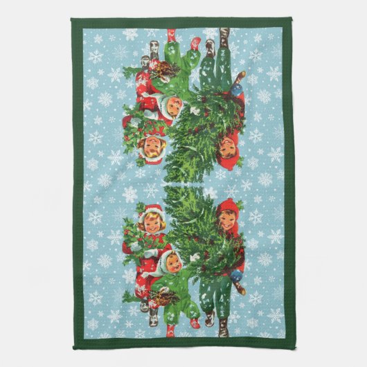 De kerstboom halen theedoek (Verticaal)