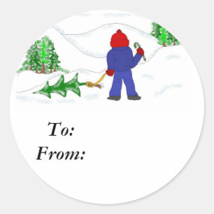 De kerstboom krijgen ronde sticker