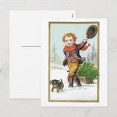 De kerstboom thuis brengen feestdagenkaart (Voorkant / Achterkant)