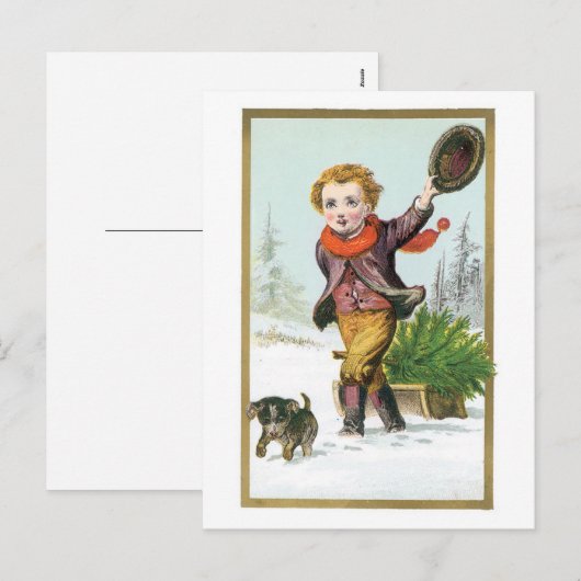 De kerstboom thuis brengen feestdagenkaart (Voorkant / Achterkant)