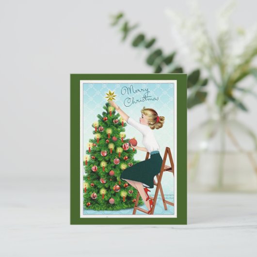 De  kerstboom van 1920: Dame die de kerstboom bedr Feestdagenkaart (Staand voorkant)