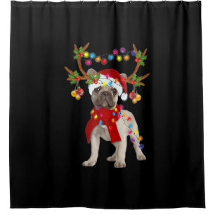 De kerstboom van de Franse hond Bulldog Douchegordijn