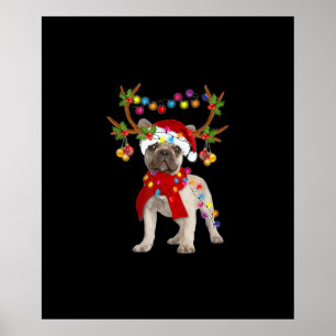 De kerstboom van de Franse hond Bulldog Poster