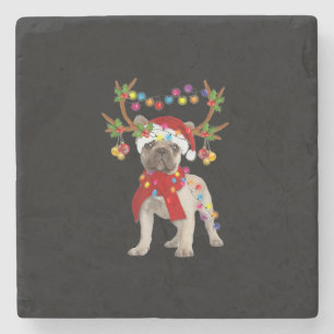 De kerstboom van de Franse hond Bulldog Stenen Onderzetter