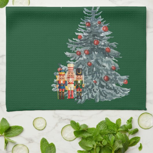 De kerstboom van de groene Nutkrakers Theedoek (Gevouwen)