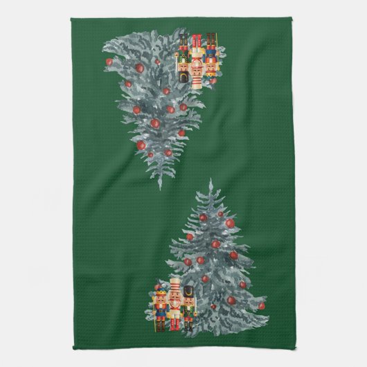 De kerstboom van de groene Nutkrakers Theedoek (Verticaal)