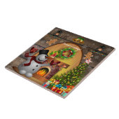 De kerstboom van de Snowman Fireplace bevroeren Tegeltje (Zijkant)