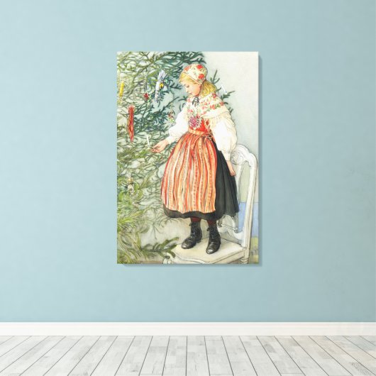 De kerstboom versieren - Carl Larsson Canvas Afdruk (Insitu (Houten vloer))