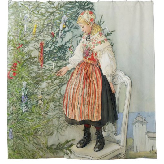 De kerstboom versieren - Carl Larsson Douchegordijn (Voorkant)