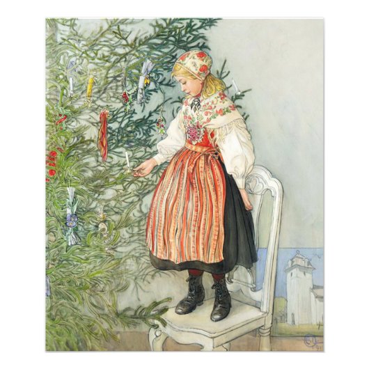 De kerstboom versieren - Carl Larsson Foto Afdruk (Voorkant)