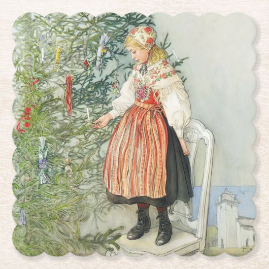 De kerstboom versieren - Carl Larsson Kartonnen Onderzetters (Voorkant)