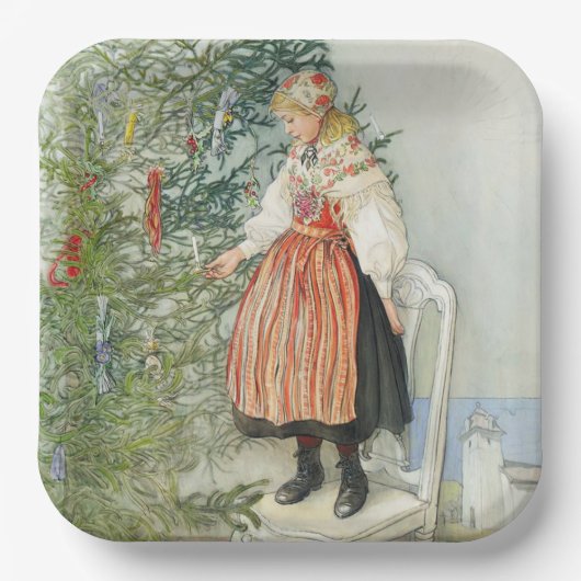 De kerstboom versieren - Carl Larsson Papieren Bordje (Voorkant)
