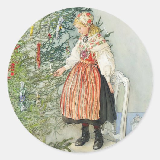 De kerstboom versieren - Carl Larsson Ronde Sticker (Voorkant)
