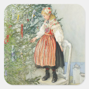 De kerstboom versieren - Carl Larsson Vierkante Sticker