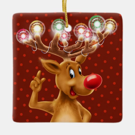 De kerstboomversiering Rudolph verlicht. Keramisch Ornament (Voorkant)