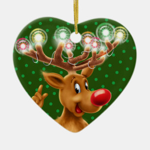 De kerstboomversiering Rudolph verlicht. Keramisch Ornament
