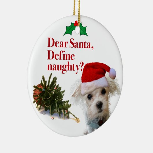De kerstcirkel rond de Naughty Bichon Keramisch Ornament (Rechts)