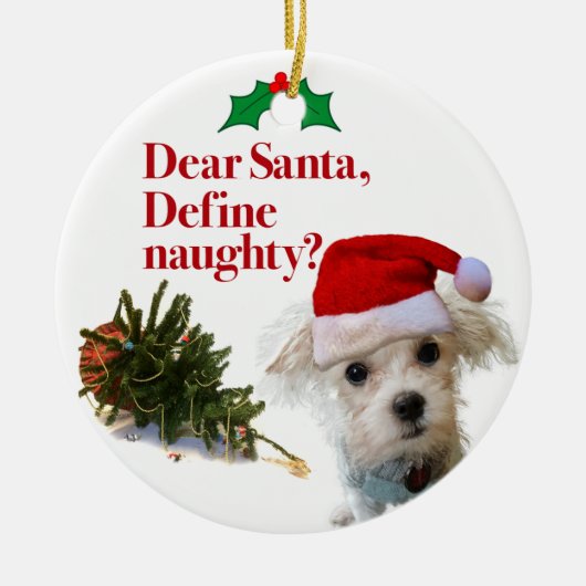 De kerstcirkel rond de Naughty Bichon Keramisch Ornament (Voorkant)