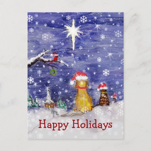 De Kerstdagen van de dieren - waterverf Feestdagenkaart (Voorkant)