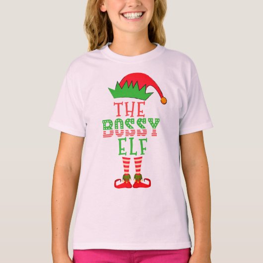 De kerstfamilie Bossy Elf komt overeen met Pajama T-shirt (Voorkant)