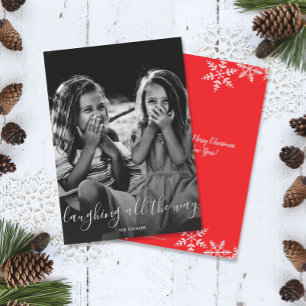 De kerstfotokaart met de volledige lay-out lachen feestdagenkaart