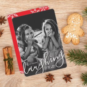 De kerstfotokaart met de volledige lay-out lachen feestdagenkaart