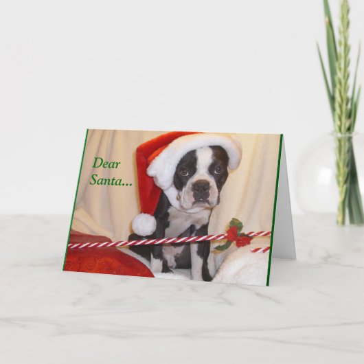 De Kerstkaart van Boston Terrier Feestdagen Kaart (Voorkant)