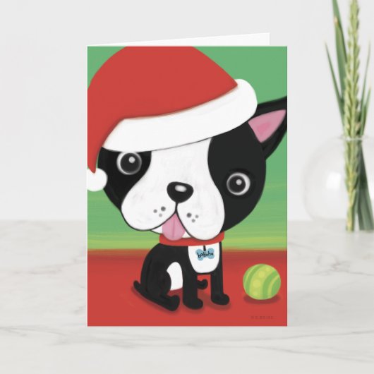 De Kerstkaart van Boston Terrier Feestdagen Kaart (Voorkant)