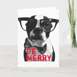 De Kerstkaart van Boston Terrier van Hipster Feestdagen Kaart