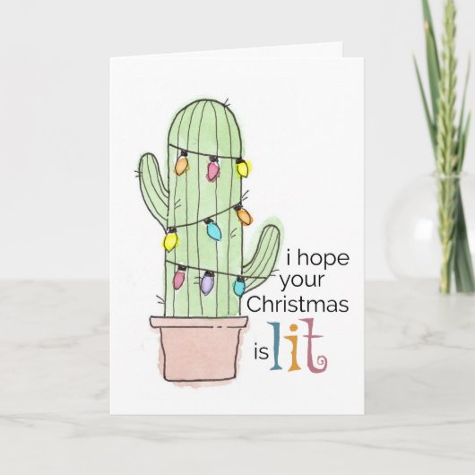 De Kerstkaart van de Cactus van de waterverf Feestdagen Kaart (Voorkant)
