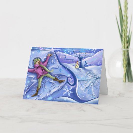De Kerstkaart van de Engel van de sneeuw Feestdagen Kaart (Voorkant)